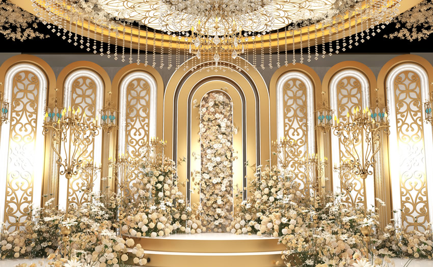 凉山香槟色调婚礼堂效果展示
